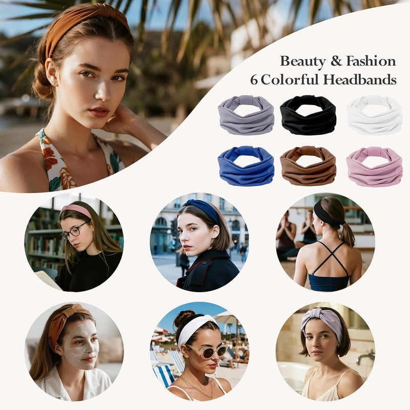 HSEM Headbands for Women, Wide Elastic Head Bands, Non-Slip Thick Hair Bands, Sports Stretchy Sweat Bands, Large Knotted Soft Headband for Washing Face, Makeup, Workout, Spa, Running, Fashion, 6-Pack - Image 4